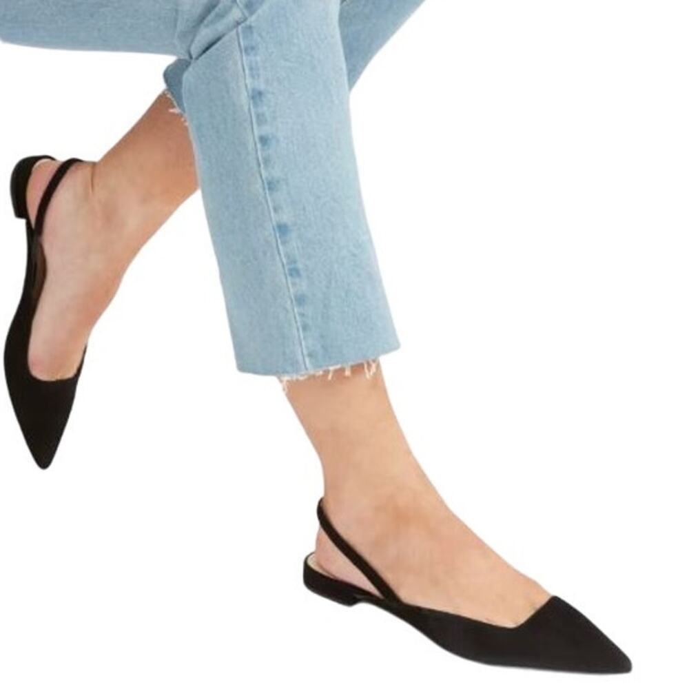 Everlane The Editor Slingback Flat Shoes Pointed Toe Suede Leather Black 6